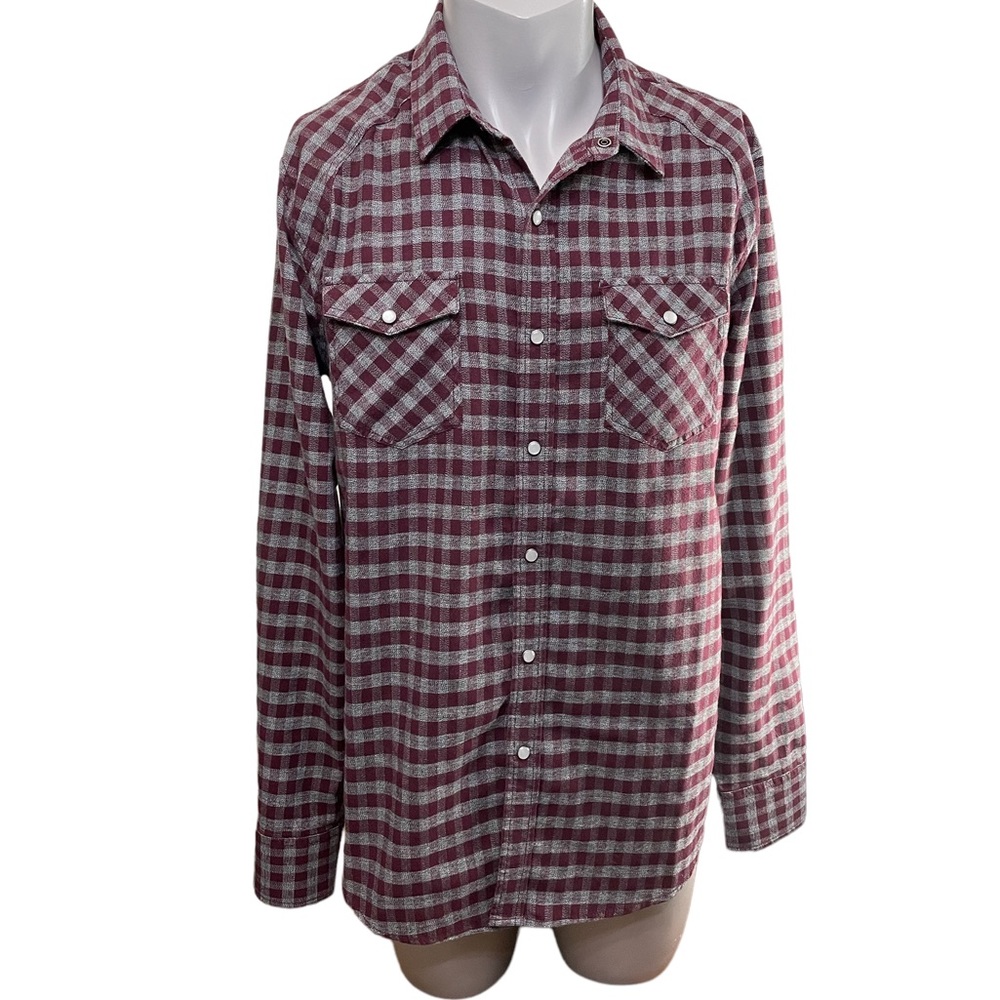 American Rag men’s long sleeve button up shirt purple & gray checks size Large